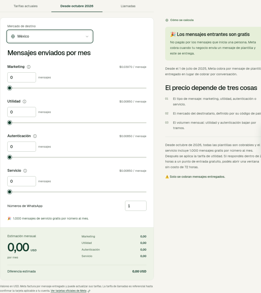 Calculadora de Waply en modo Desde octubre 2026 con mercado México y marketing 0,0397